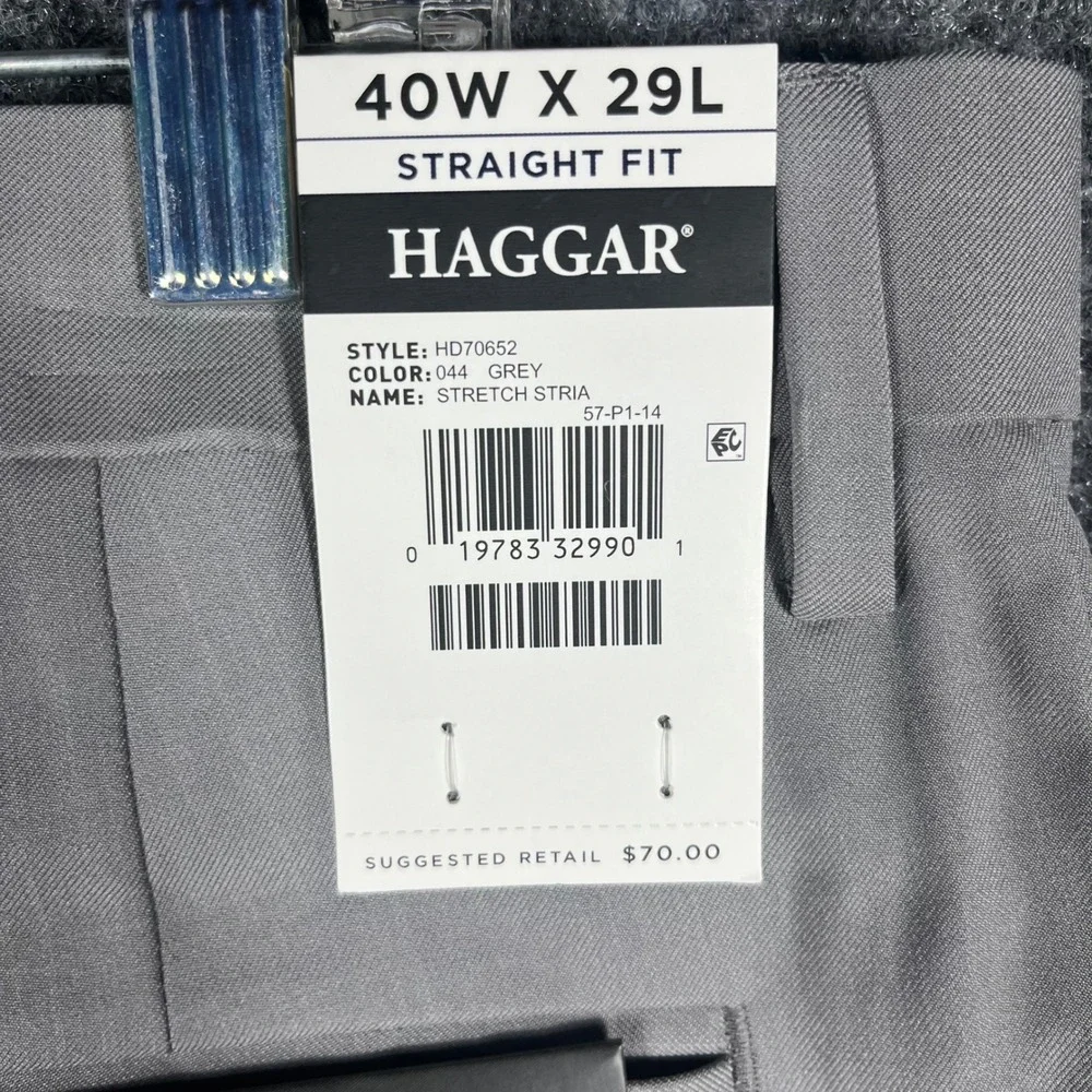 Haggar Premium Comfort Dress‎ Pants Mens 40x29 Grey Straight Fit HD70652 NEW